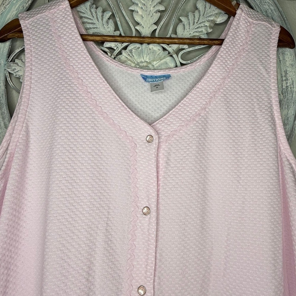 Basic Editions Pink Textured Knit Sleeveless Button Front Duster Robe 2X Pockets